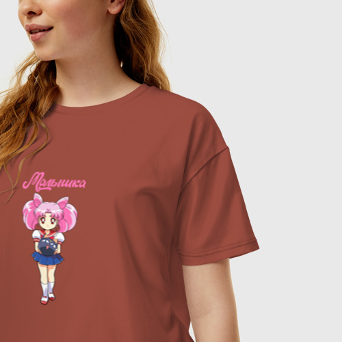 Женская футболка хлопок Oversize Малышка чибик Сейлор Мун, цвет кирпичный - фото 3