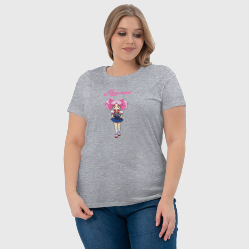 Женская футболка хлопок Малышка чибик Сейлор Мун, цвет меланж - фото 6