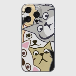 Чехол для iPhone 15 Pro силиконовый с защитой камеры Котики шпионы