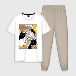 Мужская пижама с белой футболкой хлопок Котики шпионы
