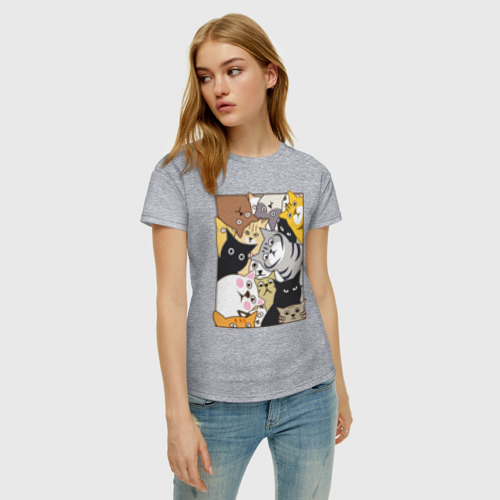 Женская футболка хлопок с принтом Котики шпионы, фото на моделе #1