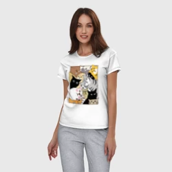 Женская пижама с белой футболкой хлопок Котики шпионы - фото 2