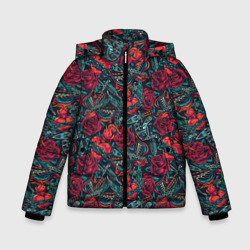 Зимняя куртка для мальчиков 3D Тату узор розы и машинки