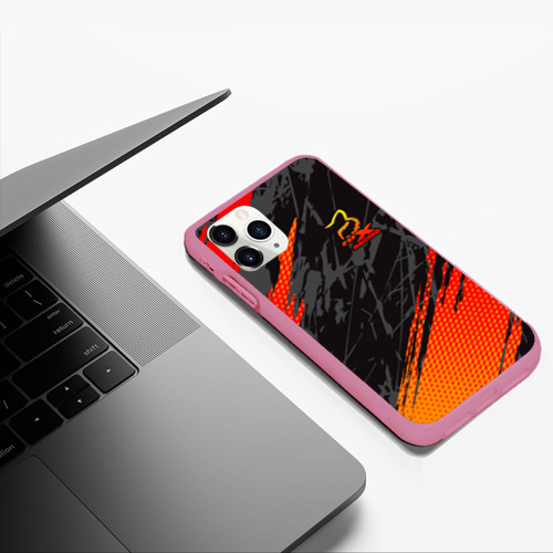 Чехол для iPhone 11 Pro Max матовый Форма для мотокросса FOX, цвет малиновый - фото 5