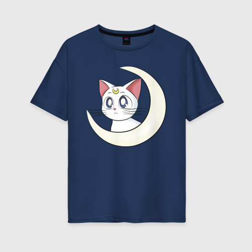 Женская футболка хлопок Oversize Artemis moon, цвет темно-синий