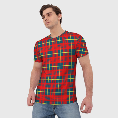 Мужская футболка 3D с принтом Клетка красная, фото на моделе #1