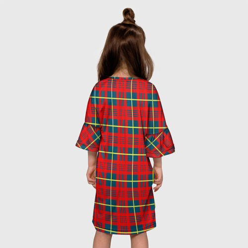 Детское платье 3D с принтом Клетка красная, вид сзади #2