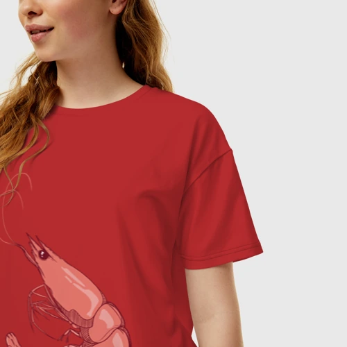 Женская футболка хлопок Oversize с принтом Креветка, фото на моделе #1