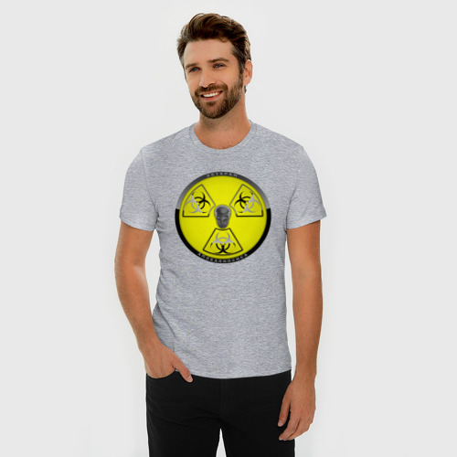 Мужская футболка хлопок Slim Ветеран Апокалипсиса (надпись на спине), цвет меланж - фото 3