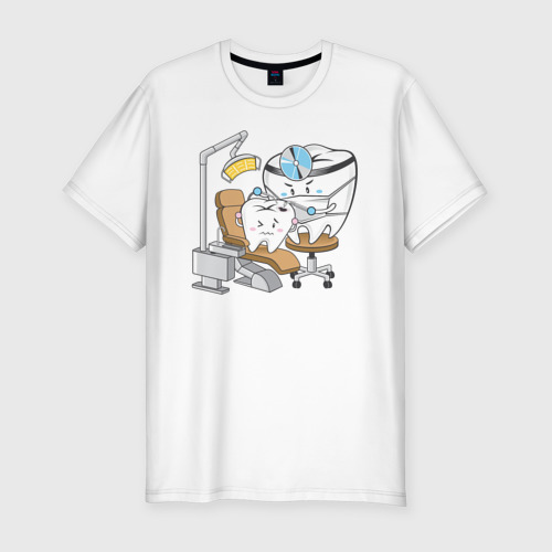 Мужская приталенная футболка из хлопка с принтом Лечить зубы, вид спереди №1