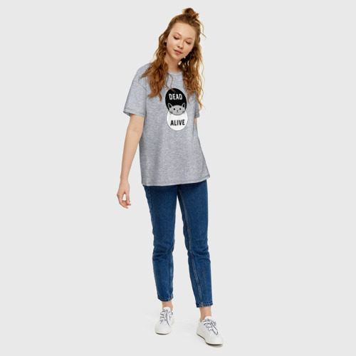 Женская футболка хлопок Oversize Shredinger cat, цвет меланж - фото 5