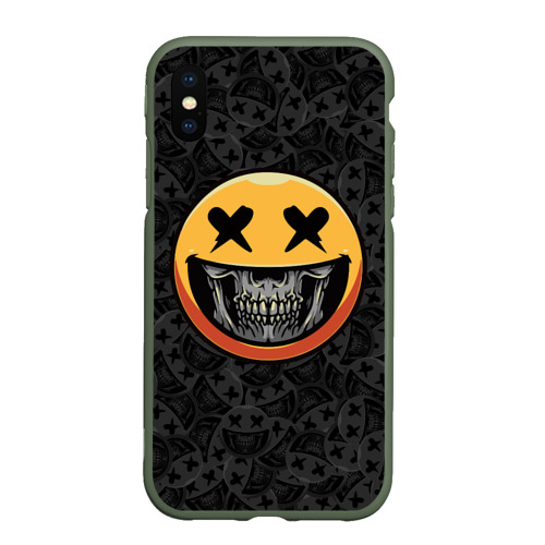 Чехол для iPhone XS Max матовый Смайлик на черепе Emoji, цвет темно-зеленый