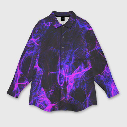 Женская рубашка oversize 3D с принтом Неоновый дым, вид спереди #2