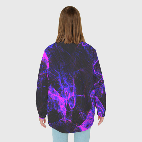 Женская рубашка oversize 3D с принтом Неоновый дым, вид сзади #2