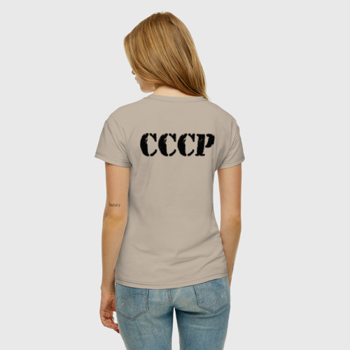 Женская футболка хлопок с принтом СССР двусторонняя, вид сзади #2
