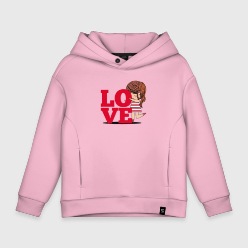 Детское худи Oversize хлопок Love - девчонка, цвет светло-розовый