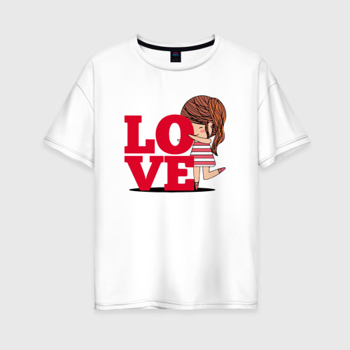 Женская футболка из хлопка оверсайз с принтом Love - девчонка, вид спереди №1