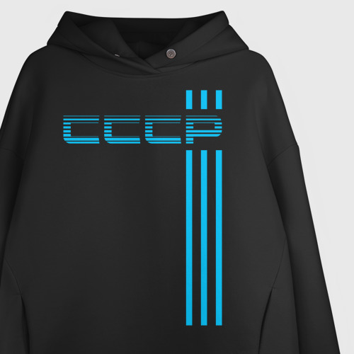 Женское худи Oversize хлопок СССР полоски синие, цвет черный - фото 3