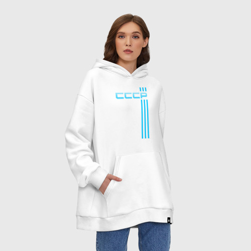 Худи SuperOversize хлопок СССР полоски синие, цвет белый - фото 4