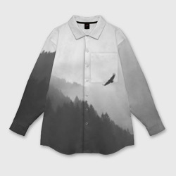 Женская рубашка oversize 3D Орёл над лесом