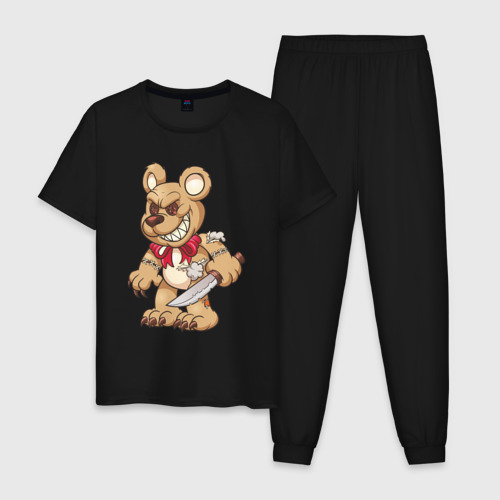 Мужская пижама хлопок Медведь с ножом, цвет черный