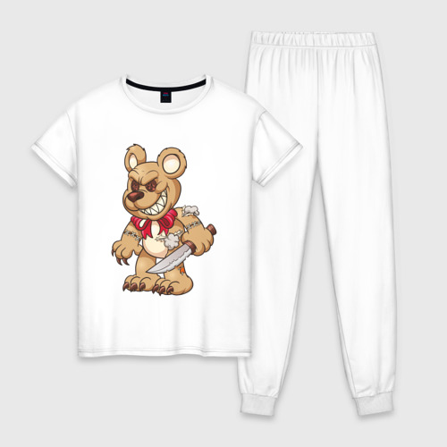 Женская пижама хлопок Медведь с ножом, цвет белый