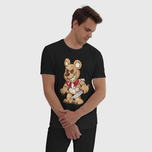 Мужская пижама хлопок Медведь с ножом, цвет черный - фото 3