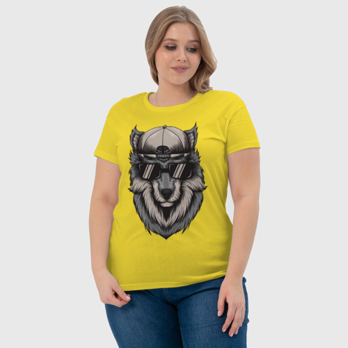 Женская футболка хлопок с принтом Волк в очках, фото #4