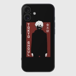 Чехол для iPhone 16 силиконовый с защитой камеры Канеки Кен поясная