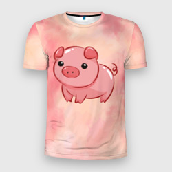 Мужская футболка 3D Slim милая свинка