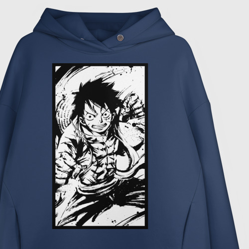 Женское худи Oversize хлопок Luffy плакат, цвет темно-синий - фото 3