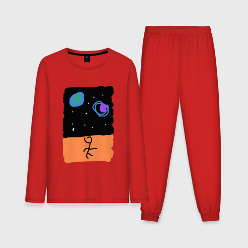 Мужская пижама с лонгсливом хлопок Космический пляж, цвет красный
