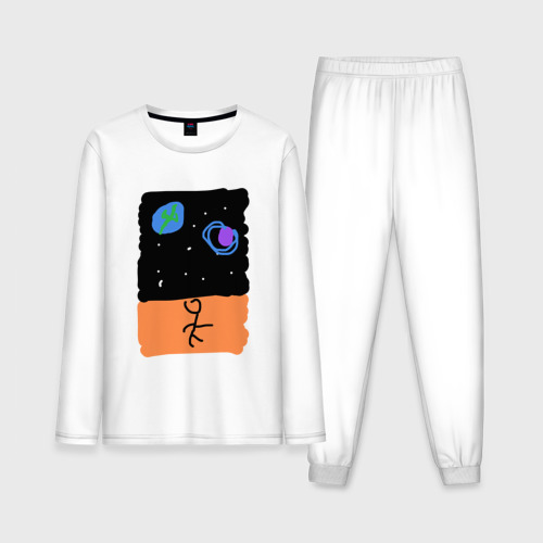 Мужская пижама с лонгсливом хлопок Космический пляж, цвет белый