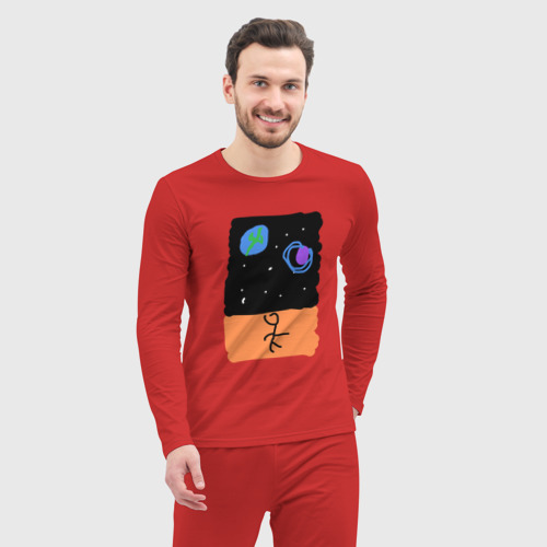 Мужская пижама с лонгсливом хлопок Космический пляж, цвет красный - фото 5