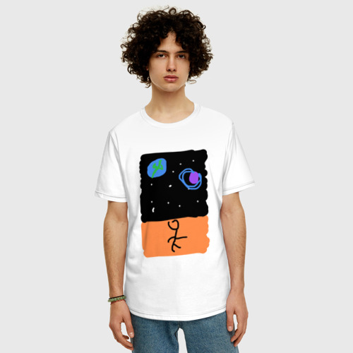 Мужская футболка хлопок Oversize Космический пляж, цвет белый - фото 3