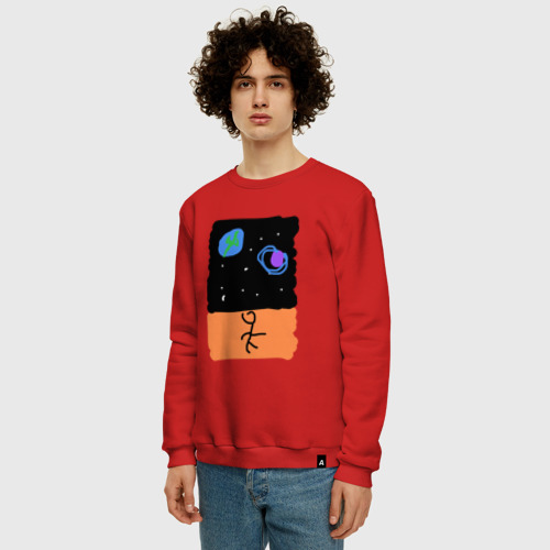 Мужской свитшот хлопок Космический пляж, цвет красный - фото 3