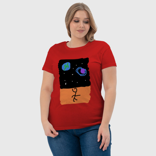 Женская футболка хлопок Космический пляж, цвет красный - фото 6