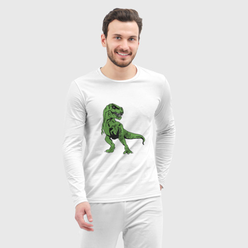 Мужская пижама с лонгсливом хлопок Тираннозавр Рекс, цвет белый - фото 5