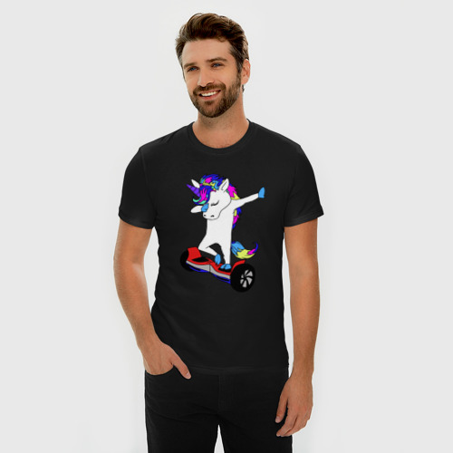 Мужская футболка хлопок Slim Единорог на гироскутере, цвет черный - фото 3