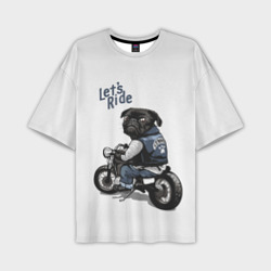 Мужская футболка oversize 3D Pug Rider Байкер Мопс