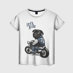 Женская футболка 3D Pug Rider Байкер Мопс