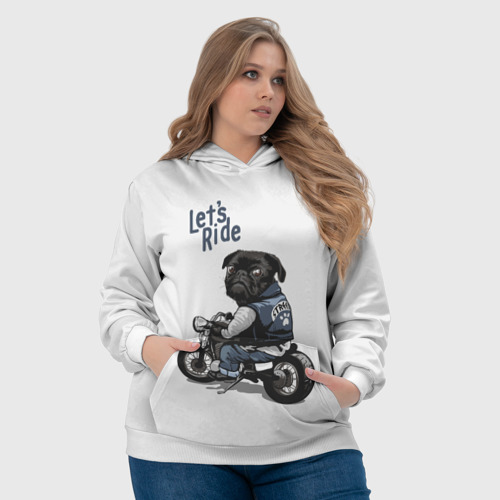 Женская толстовка 3D Pug Rider Байкер Мопс, цвет 3D печать - фото 6