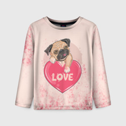 Детский лонгслив 3D Love Pug Люблю мопса