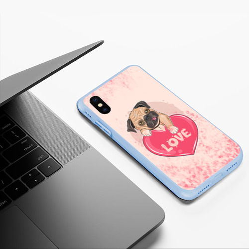 Чехол для iPhone XS Max матовый Love Pug Люблю мопса, цвет голубой - фото 5