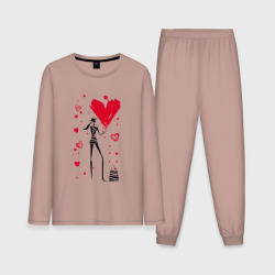 Мужская пижама с лонгсливом хлопок Девушка и сердца