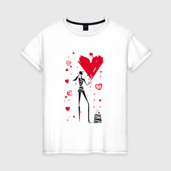 Женская футболка хлопок Девушка и сердца