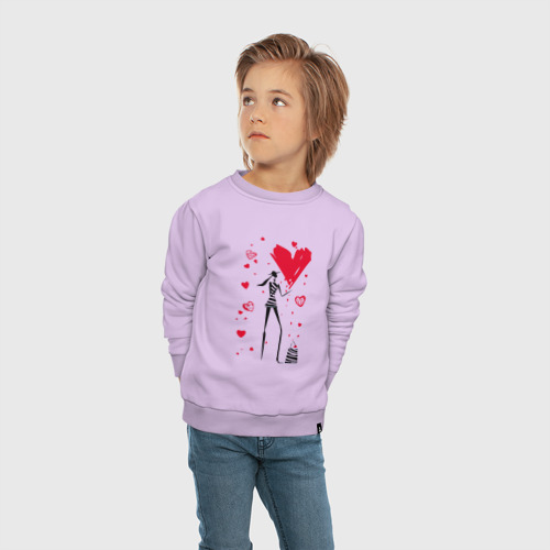 Детский свитшот хлопок Девушка и сердца, цвет лаванда - фото 5