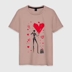 Мужская футболка хлопок Девушка и сердца