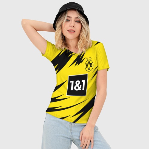 Женская футболка 3D Slim Haaland Borussia Dortmund, цвет 3D печать - фото 3