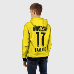 Толстовка с принтом Haaland Borussia Dortmund для ребенка, вид на модели сзади №3. Цвет основы: черный